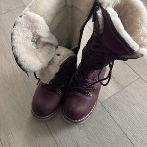 Royal Canadian Louise Boots Sz 6 Maroon Shearling Leather Waterproof Winter